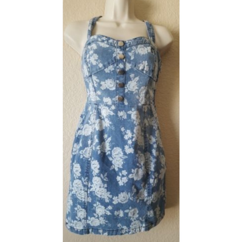 New Jalete Denim Floral Print Jean Mini Dress Size S